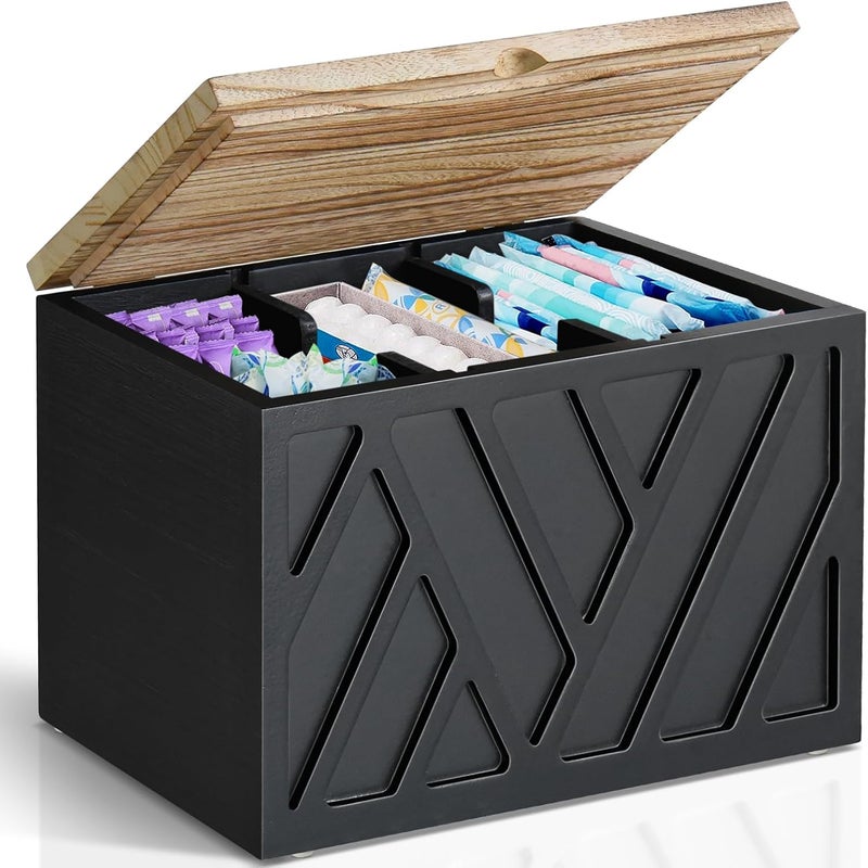 Jorkol Tampon Holder for Bathroom Decor, Feminine Product Organizer With Lid, Shark Week Storage, Wood Pad Box for Toilet, Bathroom Accessories for Girl Stuff - Image 1